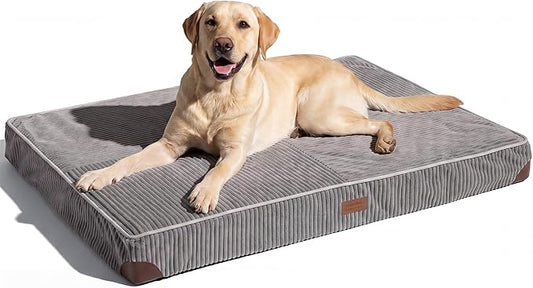 FUKUMARU Large Dog Bed, Thickened Waterproof Dog Mat with Washable Cover | Corduroy Orthopedic Dog Bed for Crate, 28D Egg Crate Foam Support Pet Mat, Cozy Flat Dog Pad with Anti-Slip Bottom by FUKUMARU