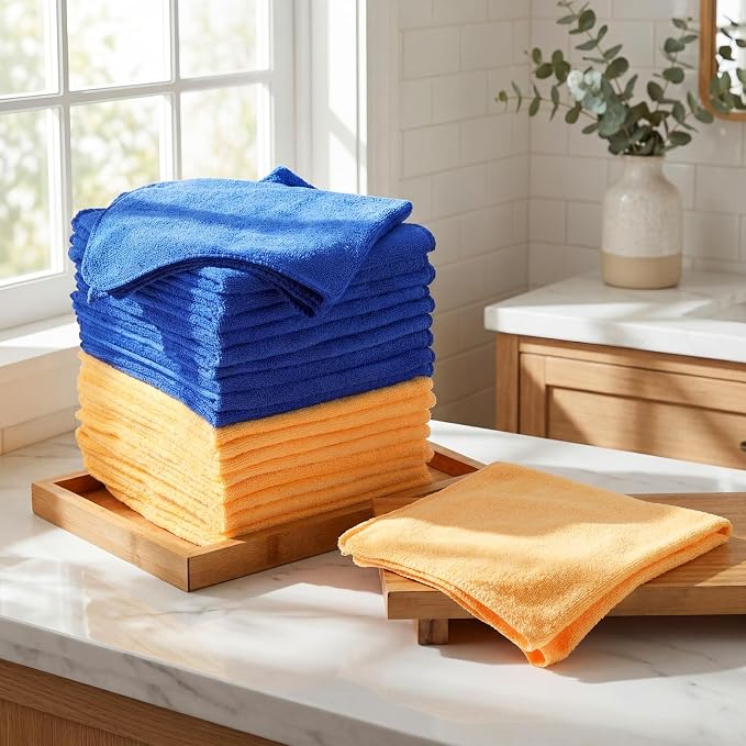 Nuenen 60 Pcs Microfiber Cleaning Cloths for Cars 16 x 16 Inch Ultra Absorbent Car Towels Drying Reusable Cleaning Supplies House Kitchen Window Microfiber Towel (Yellow,Blue) - Image 2