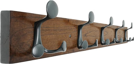 SKOLOO 30-Inch Walnut Wood Coat Rack Wall Mount with 5 Triple Hooks - Ideal for Family Entrances, Classrooms, and Pet Supplies Storage - Perfect Coat Hooks for Wall by SKOLOO
