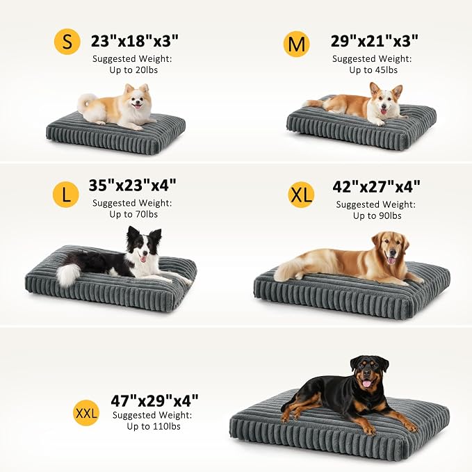 Dog Bed Medium Size Dog, Flat Pet Beds with Removable Washable Cover, Pet Mat Cute Crate Bed Thick Shredded Chopped Crate Foam & Anti Slip Bottom for Indoor, 29"x21"x3" Grey - Image 6