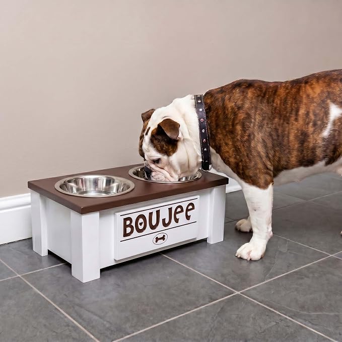 Elevated Dog Bowls for Small Dogs, Personalized Food Stand for Small Breed | Farmhouse Style, Elevated Wood Stand, Storage Container, Stainless Steel Bowls, Raised Anti-Slip Feeder, Made in USA - Image 4
