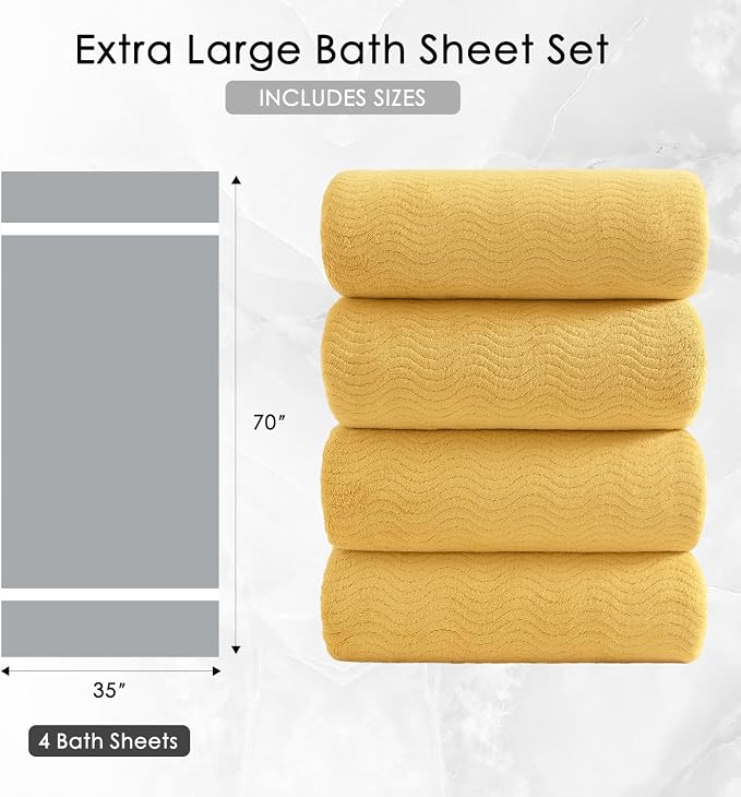 4 Piece Extra Large Bath Towel 35"x70" Oversized Bath Sheet Bath Towel Set for Bathroom Ultra Soft Cozy Highly Absorbent Quick Dry Bathroom Towel for Spa Gym Hotel,Shower Towel for Daily Use,Yellow - Image 2