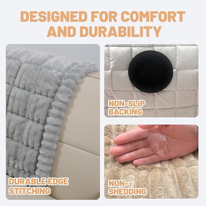 Waterproof Couch Cover for Dogs Washable,Nonslip Fuzzy Durable Pet Friendly | Soft Slipcovers for 3 Cushion Sofa Cover,Plush Thick Protector Fits Mat Bed Leather & Fabric Couches Light Grey 27.6"x59.06" - Image 2