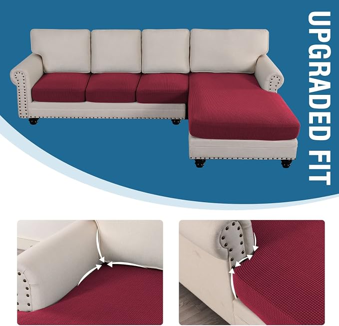 H.VERSAILTEX Sectional Couch Covers 4 Pieces Sofa Seat Cushion Covers L Shape Separate Cushion Couch Chaise Cover for Both Left/Right Sectional Couch (Seat Only: 1 Chaise + 3 Sofa, Burgundy) - Image 7