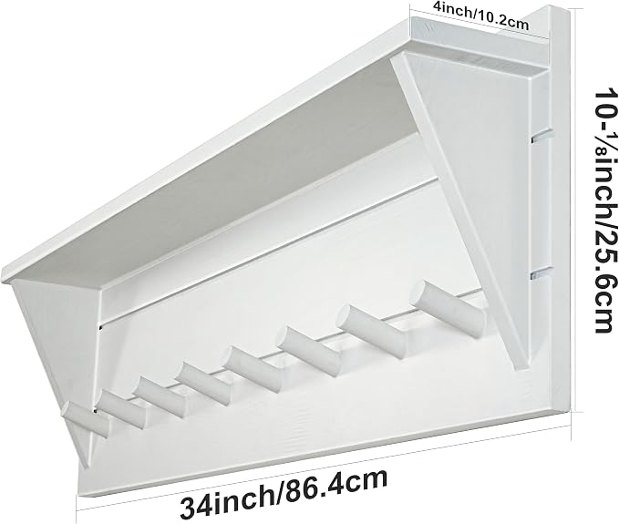 WEBI Coat Rack Wall Mount with Shelf,8 Peg Hooks,34" Long Entryway Wall Shelf with Hooks Underneath for Hanging Coats,Caps,Jacket,Clothes,White - Image 7