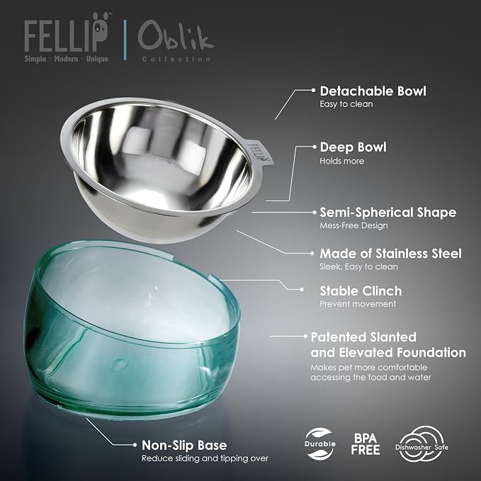 Felli Oblik 15° Tilted Small Animal Bowls for Pet Food & Water 6 oz Stainless Steel Dish Removable, Slanted Metal Plate Feeder for Kitten Puppy Rabbit Bunny Guinchilla Pig (0.75 Cups, Classic) - Image 4