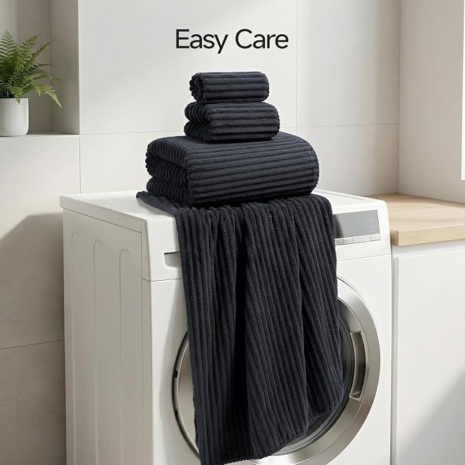 REDKISS Black Bath Towels Set 8 Piece - Microfiber Bathroom Towels of 8 Large, Highly Absorbent Bath Towel, Soft Shower Towel for Bathroom, Hotel 2 Bath Sheet 2 Hand 2 Washcloths 2 Hair Towel Wrap - Image 8
