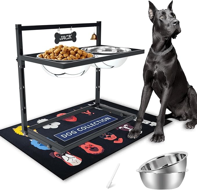 - Elevated Dog Bowls for Extra Large Dogs with Mat,Raised Dog Bowl Stand for Large Breed Adjusable Height Dog Feeder with Two 3L() Stainless Steel Dog Food Bowls by TIDANT