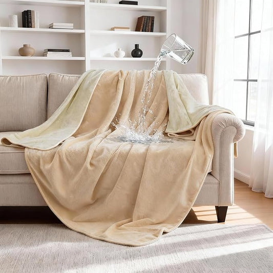 gogobunny Waterproof Blanket for Dogs and Cats, Reversible Flannel Double-Sided Furniture Protector for Couch Sofa Bed Against Spills & Pet Fur (50" x 60", Beige/Cream) by gogobunny