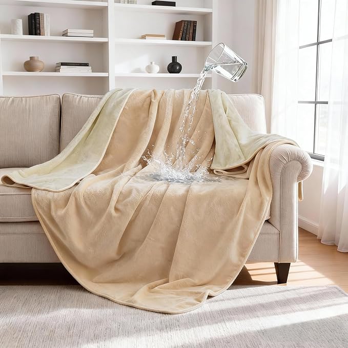 gogobunny Waterproof Blanket for Dogs and Cats, Reversible Flannel Double-Sided Furniture Protector for Couch Sofa Bed Against Spills & Pet Fur (50" x 60", Beige/Cream) by gogobunny
