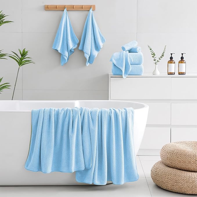 18 Piece Microfiber Bath Towels Set - 6 Bath Sheets,6 Hand Towels And 6 Washcloths,Soft Family Towels,Highly Absorbent Bathroom Towel,Quick Dry Shower Towel Luxury Towels For Hotel Spa Dorm-Blue - Image 6