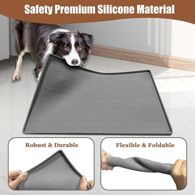 24"x16" Large Dog Food Mat, Silicone Dog and Cat Mats for Food and Water Bowls, Waterproof Raised Edge Pet Feeding Mat for Contain Spills Protects Floors, Multiple Colors & Sizes for Pets, Beige - Image 4