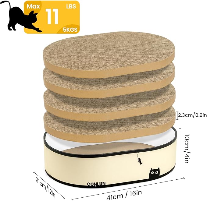 Conlun Cat Scratcher Box with 4 Cat Scratching Board Reversible Cat Scratch Pad, Heavy Duty Corrugated Cardboard Cat Bed Lounger Cat Scratchers for Indoor Cats, Protects Furniture,Kittens Gifts-Large - Image 8