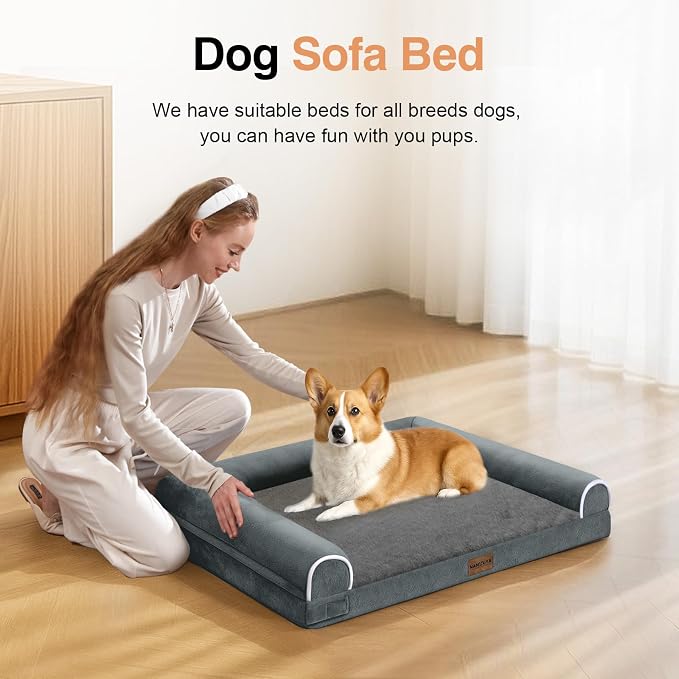 NANUYA Orthopedic Dog Bed for Small Dogs, 24 x 16 Inch, Dark Grey | Egg crate foam for joint support, 3-sided bolster pet sofa, waterproof lining, washable cover, and non-skid base - Image 3