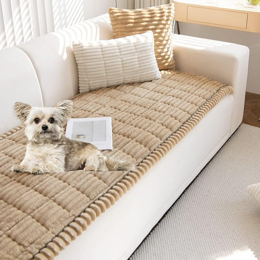 Faux Fur Plush Dog Couch Cover 3D Stripe Fuzzy Sofa Cover Non-Slip Fluffy Dog Bed Cover Pet Blanket Sofa Couch Furniture Protector for Puppy Large Dog Cat (Coffee,24"x82") by WelcometoXSlive