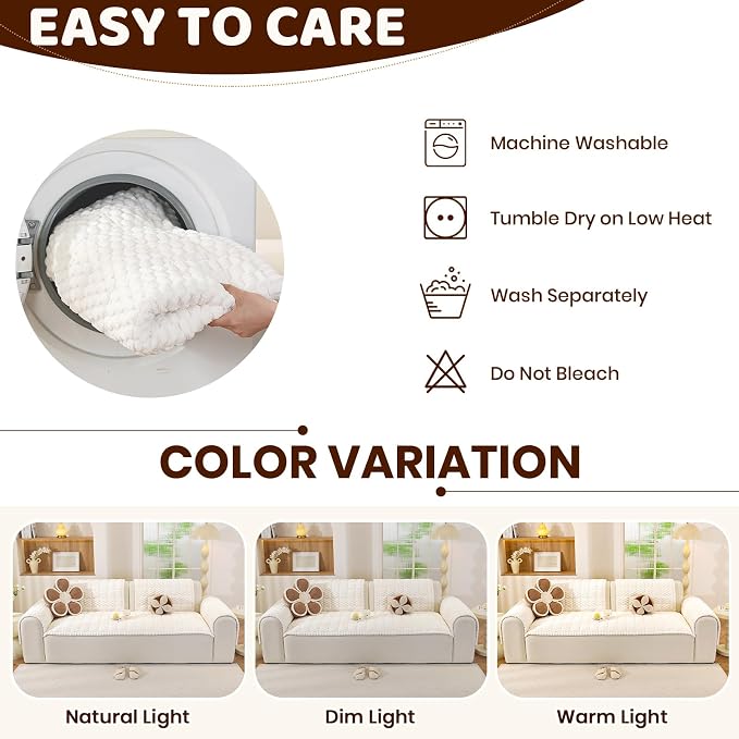 Royhom Couch Cover for Dogs Washable，Non Slip Sofa Protector for Pets | Durable & Easy Care, Soft Furniture Cover for Leather & Fabric Couches Against Claws, Spills & Fur, 27.6x59 Inch, White - Image 9