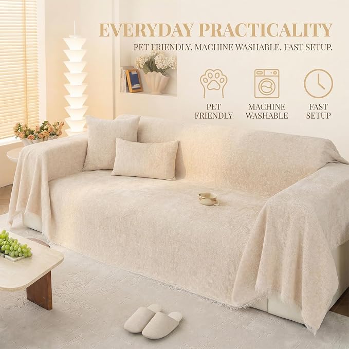 Couch Covers for Dogs,Washable Sofa Protector 71"x118",Beige | Anti-scratch couch protector from cat claws,durable pet slipcover,skin-friendly,cozy breathable sofa covers washable,71x118 - Image 5