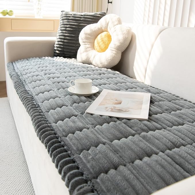 Thick Pet Couch Covers for Sofa (27.6"x70.9",Stripe Grey) | Soft Sofa Covers for 3 Cushion Couch, Machine Washable，Non Slip Sofa Cover, Flannel Dog Pet Friendly Couch Covers Protector - Image 2