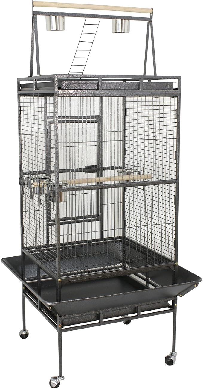 SUPER DEAL 68-inch Large Bird Cage with Rolling Stand African Grey Parrot Chinchilla Finch Cage Conure Cockatiel Cockatoo Pet House Wrought Iron Birdcage, Black - Image 7