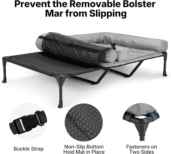 Veehoo Elevated Dog Bed for Two Dogs, Cooling Raised Dog Bed with Removable Waterproof Bolster Mat, 59" x 37.5" Double Dog Bed, Outdoor & Indoor Pet Cot with Breathable Mesh, Non-Slip Feet, Grey - Image 4