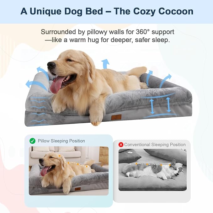 Washable Dog Bed Orthopedic Waterproof for Medium Sized Dogs | 360 Degree Bolster Support, Egg Crate Foam, Waterproof Liner, Non-Slip Bottom, Machine Washable Cover, 33 x 25 Inch - Image 4
