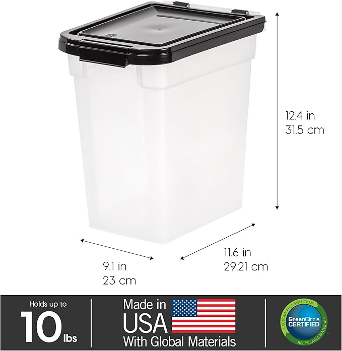 IRIS USA Airtight Dog Food Storage Container, WeatherPro, Up to 10 lbs, for Dog Cat Bird and Other Pet Food Storage Bin, Keep Fresh, Translucent Body, Made in USA, Clear/Black - Image 3
