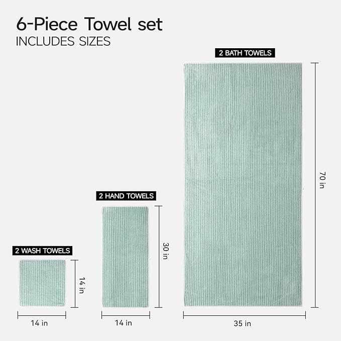 REDKISS 6-Piece Microfiber Bath Towel Set, Ultra Soft, Highly Absorbent & Quick Dry, 35x70 Inch Oversized, sage Green Towels for Bathroom, Spa, Gym, 2 Bath 2 Hand 2 Washcloths - Image 3