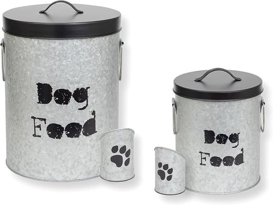 Medium & Small Dog 40lb & 20lb Pet Food Storage Canister with Scoop – Durable & Airtight for Freshnesss, Minimalist Design & Recyclable, Medium & Small Metal Container (Combo - Dog Bin - Med & Small) by ThePetSteel