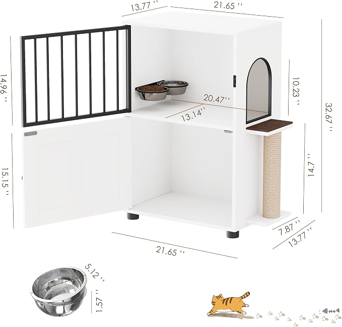 Dog Proof Cat Feeding Station, Dog Proof Cat Feeder, Cat Food Table, White | Cat Feeding Station with Scratching Post, Elevated Food Bowls with Stand, Cat Tree with Food Storage, Cat House - Image 3