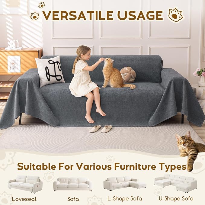 OstepDecor Waterproof Couch Covers for Pets, Couch Protector from Cat Claws | Washable Sofa Cover for Dogs, Non Slip Furniture Protector for Sofas, Loveseats & Sectionals, 71"x134", Dark Grey - Image 5