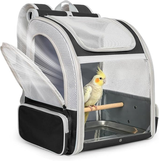 Bird Carrier Backpack for Small to Meidum Bird, Portable Travel Carrier Cage with Standing Perch and Metal Tray (Black, Backpack Carrier) by Unknown