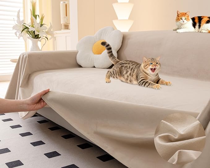 LOllON Cat Scratch Couch Cover Waterproof 134"x71" Non-Slip | Pet-Friendly Couch Protector, Anti-Scratch & Waterproof Sofa Cover For Cats Dogs Kids, Machine Washable by Loiion