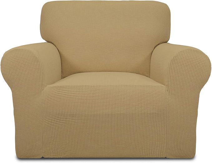 Easy-Going Stretch Chair Slipcover with Arm Washable Golden | 1-Piece Couch Sofa Cover Furniture Protector for Living Room Soft with Bottom For Kids, Pet. Spandex Jacquard by Easy-Going