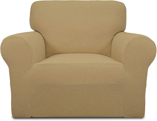 Easy-Going Stretch Chair Slipcover with Arm Washable Golden | 1-Piece Couch Sofa Cover Furniture Protector for Living Room Soft with Bottom For Kids, Pet. Spandex Jacquard by Easy-Going