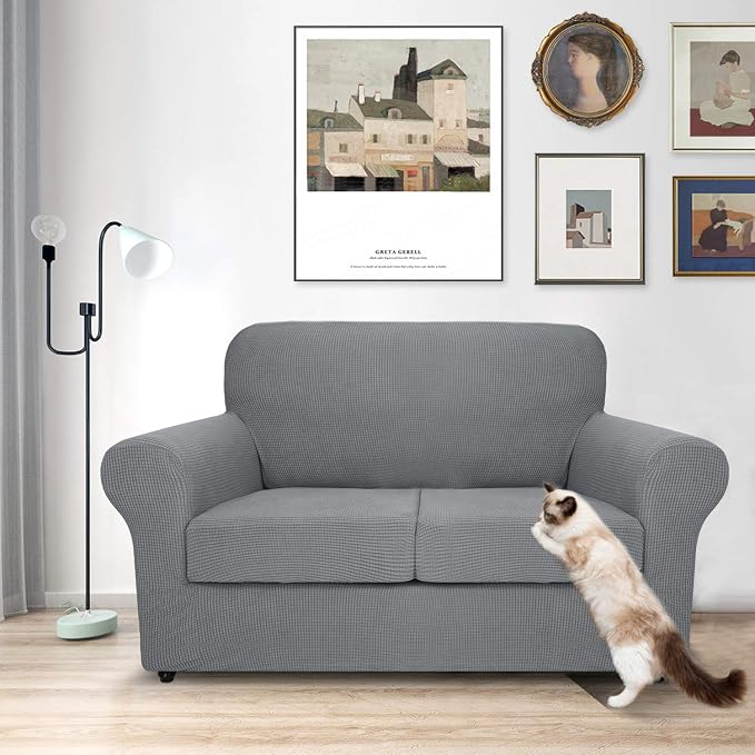 MAXIJIN 3 Piece Couch Covers for 2 Cushion Couch Super Stretch Loveseat Slipcover Dogs Pet Proof Fitted Furniture Protector Spandex Non Slip Sofa Love Seat Cover Washable (Loveseat, Light Gray) - Image 2