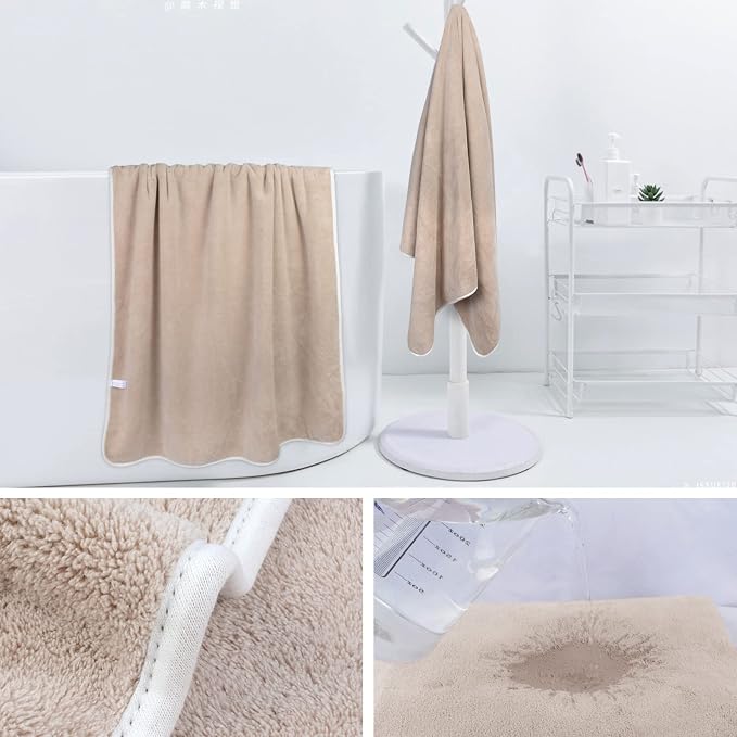 KinHwa Microfiber Bath Towel Large Bathroom Towel Absorbent Shower Towels Soft Bath Towels Large Size for Women Men Ideal for Spa, Swimming, Pool Beige 2 Pack 30inch x 60inch | Large absorbent bath towel for shower, spa, swimming, pool. Soft quick dry ... - Image 4