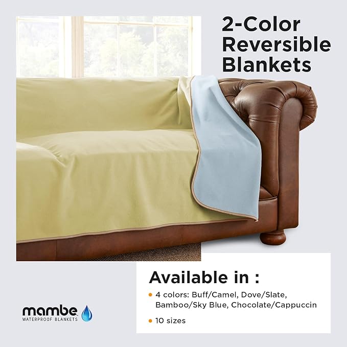 Mambe 100% Waterproof Furniture Cover for Dogs & Cats, Incontinence Protector for Bed Sofa Couch Recliner, Soft Washable Microfleece Blanket, 30x70, Chocolate-Cappuccino - Image 4