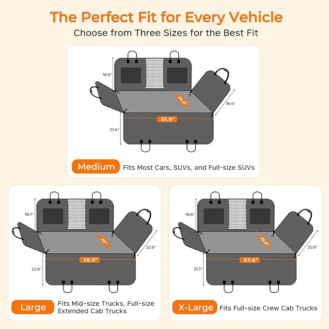 URPOWER Back Seat Extender for Dogs, Large Hard Bottom Dog Car Seat Cover | Supports 550 lbs, Stable 3-Panel Hard Bottom, Added High-Density Foam for Comfort, Waterproof 900D Oxford, 45% More Space - Image 6