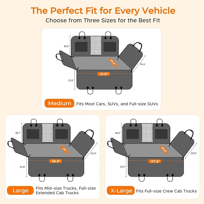 URPOWER Back Seat Extender for Dogs, Large Hard Bottom Dog Car Seat Cover | Supports 550 lbs, Stable 3-Panel Hard Bottom, Added High-Density Foam for Comfort, Waterproof 900D Oxford, 45% More Space - Image 6