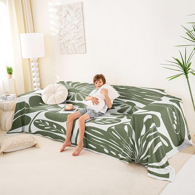 Erosebridal Sage Green Retro Floral Couch Cover 71" X 118" Vintage Minimalist Flower Sofa Cover Modern Aesthetic Couch Protector Cute 70S Sofa Protector for Cushion Couches Sofas, Washable Non Slip - Image 4