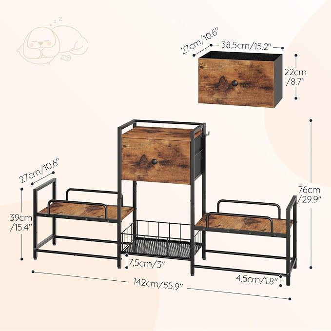 HOOBRO Raised Dog Bowl Stand with Storage, Lifted Feeding Station, Elevated Bowl Holder, 4 Adjustable Heights, for Large Medium Small Dogs, with 1 Drawer and 2 Hooks, Rustic Brown BF23PO03G1 - Image 3