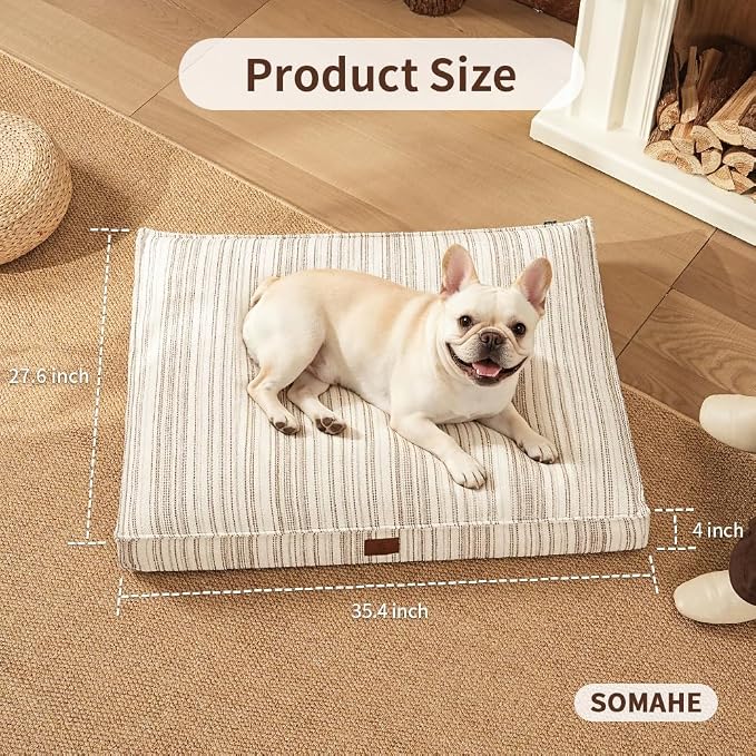 SOMAHE 4 Inch Orthopedic Dog Bed for Crate, 27 x 20 Inch, Coffee Chenille | Washable Removable Cover, Waterproof Inner Liner, Non-Slip Bottom, Orthopedic Dog Crate Mattress for Medium & Large Dogs - Image 3