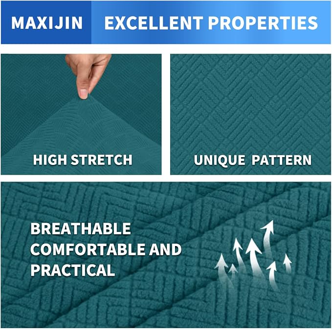 MAXIJIN 2 Piece Chair Covers Chair Slipcover with Arms, Sofa Chair Cover for Living Room Armchair Cover, Stretch Pet Dog Slip Cover for A Chair with 1 Cushion (31"-46", Teal) - Image 2