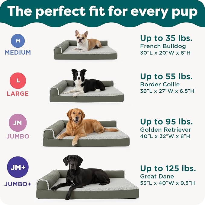 FurHaven Orthopedic Dog Bed for Large Dogs, L-Shaped Chaise Mattress with Orthopedic Egg Crate & Solid Orthopedic Foam Base for Joint Support, Washable Cover, Jumbo XL, Faux Fur & Suede, Dark Sage - Image 6