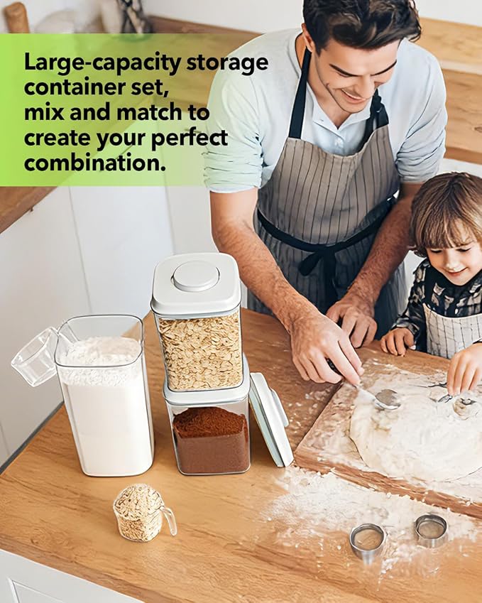 Airtight Food Containers Set with One-Touch Lid, Mixed Size Set (2.8 QT / 2.65 L & 4.2 QT / 4.0 L) with Scoop, Stackable Jars for Complete Kitchen Organization. - Image 5