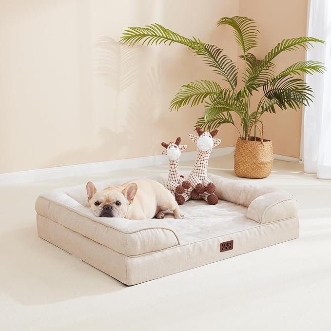EHEYCIGA Orthopedic Dog Beds for Large Dogs, Waterproof Memory Foam Large Dog Bed with Sides, Non-Slip Bottom and Egg-Crate Foam Pet Couch Bed with Washable Removable Cover, Beige | Non-Slip Bottom and Egg-Crate Memory Foam XL Dog Couch Bed with Washab... - Image 5