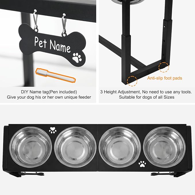 Metal Elevated Dog Bowls for Medium/Large Breed, 3 Adjustable Height(8.8"/11.5"/14") Raised Dog Bowls Stand with Four 58oz Stainless Steel Bowls, for Neck & Joint Protection - Image 5