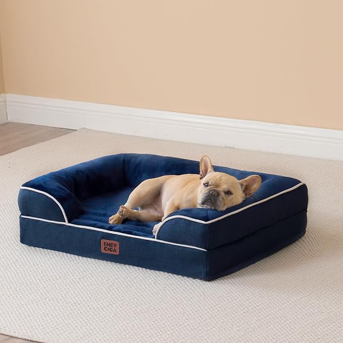 EHEYCIGA Orthopedic Small Dog Bed, Waterproof Memory Foam Washable Pet Beds | Non-Slip Bottom and Egg-Crate Foam Medium Pet Couch Bed with Washable Removable Cover, Navy - Image 8