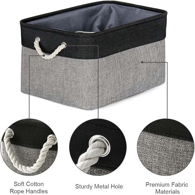 TheWarmHome Organization and Storage Basket for Organizing - 17x14x10 inch Large 3 Pack Collapsible Storage Bin for Shelves, Fabric Basket for Gifts Empty Organizer Gift Closet (Black & Grey) - Image 6