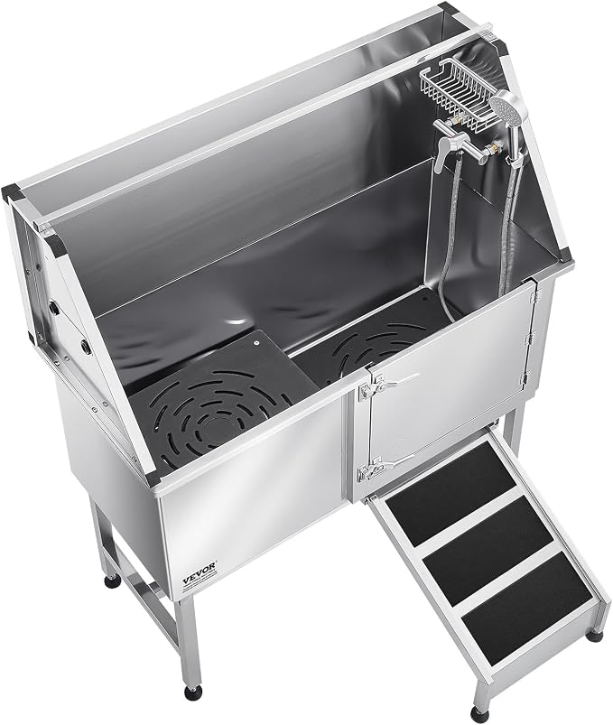 VEVOR Stainless Steel Dog Washing Station, 50 inch Pet Grooming Tub w/Ramp, PE Water Filter Board, Faucet & Showerhead & Soap Holder Dog Bathtub for Large & Medium & Small Pets (Right Door) - Image 10